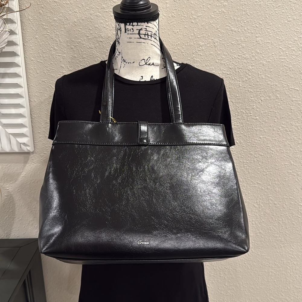NWT LIKE DREAMS Black Scarlett Retro Compact Tote Bag - Picture 3 of 8